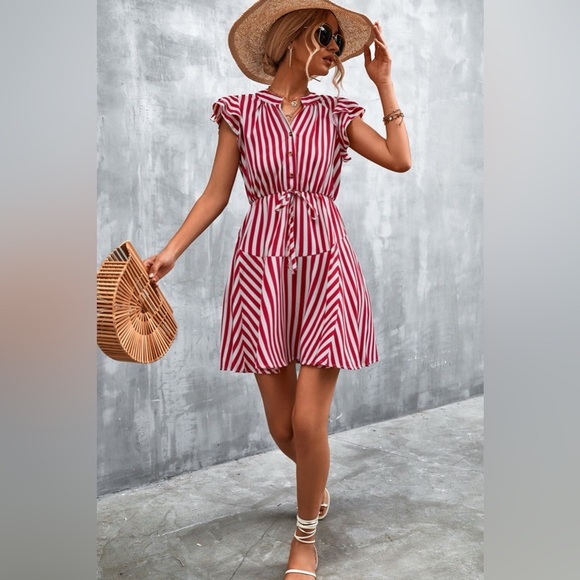 Ruffled Striped Cap Sleeve Mini Dress - Picture 5 of 6